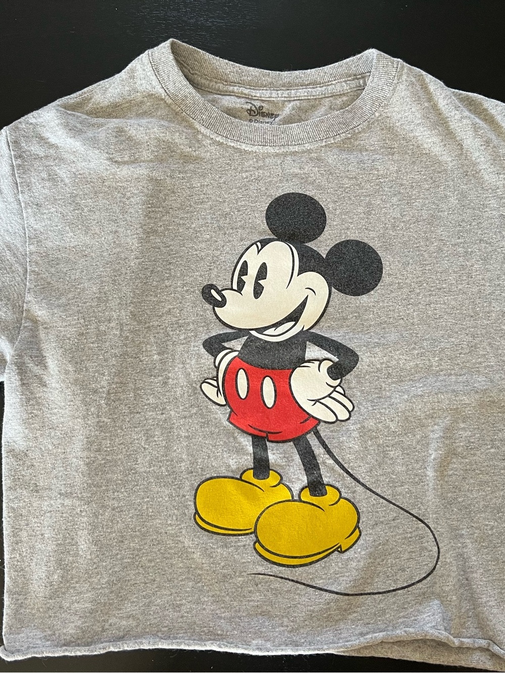 Disney Gray Short Sleeve Tee with Classic Mickey Graphic - Red & Yellow